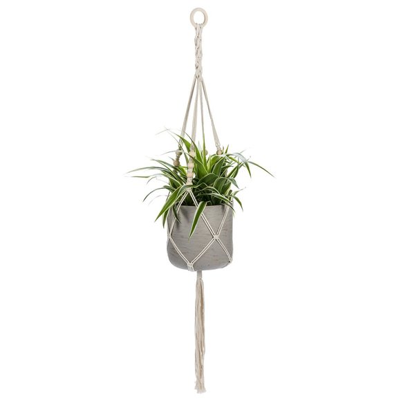 Macrame Planter Hanger with Beads & Tail - Picture 1 of 7